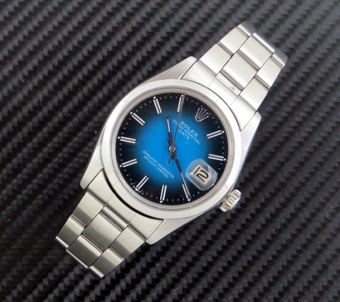 Bargain steel Rolex Oyster Perpetual Date with Blue two tone dial